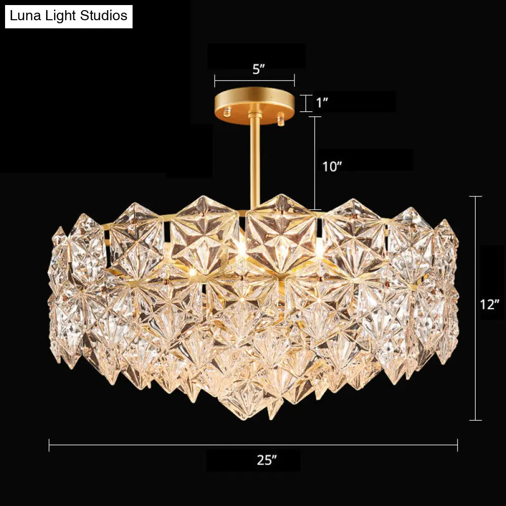 Minimalistic Gold Crystal Hexagons Chandelier Pendant Light For Living Room / 25