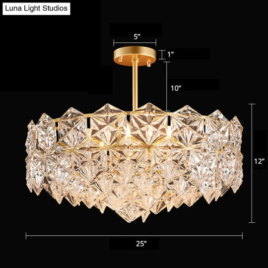 Minimalistic Gold Crystal Hexagons Chandelier Pendant Light For Living Room / 25