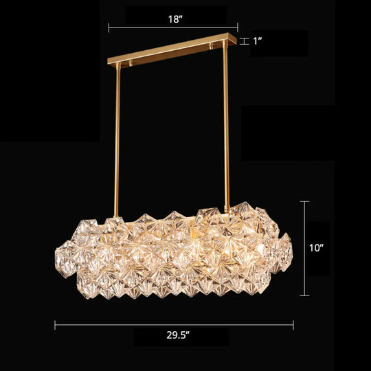 Minimalistic Gold Pendant Ceiling Light With Crystal Hexagons For Living Room / 29.5’