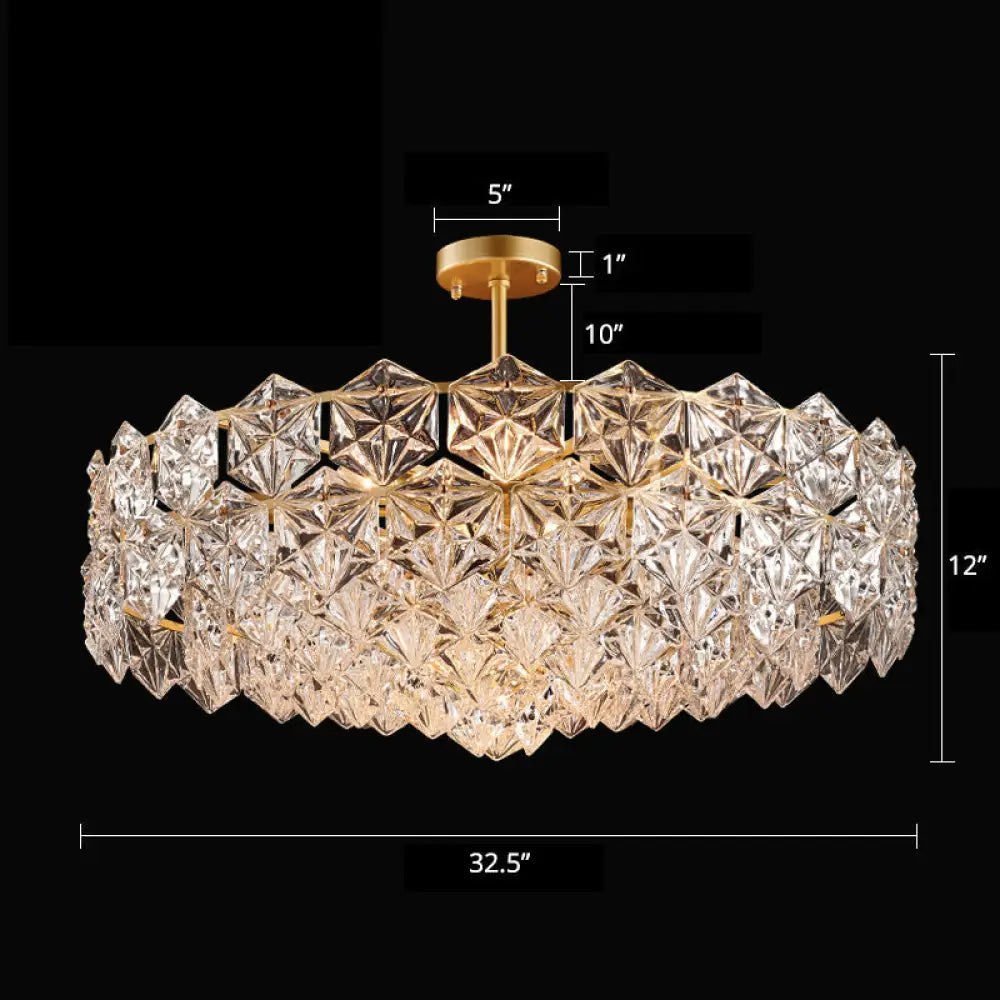 Minimalistic Gold Pendant Ceiling Light With Crystal Hexagons For Living Room / 32.5’