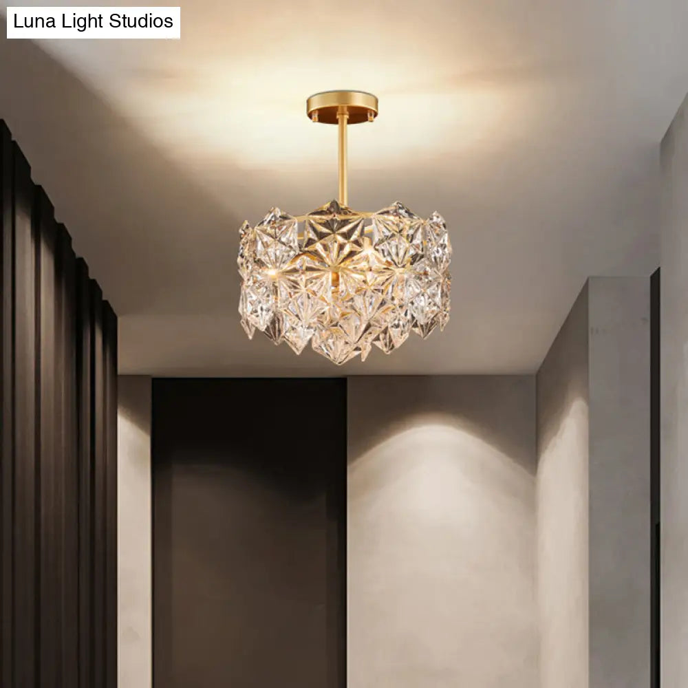 Minimalistic Gold Pendant Ceiling Light With Crystal Hexagons For Living Room