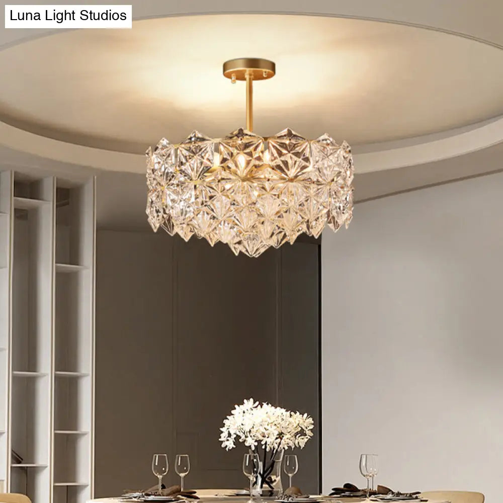 Minimalistic Gold Crystal Hexagons Chandelier Pendant Light For Living Room