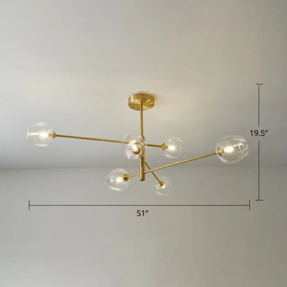 Minimalistic Gold Plated Molecule Glass Chandelier - Stylish Hanging Ceiling Light 6 / Clear