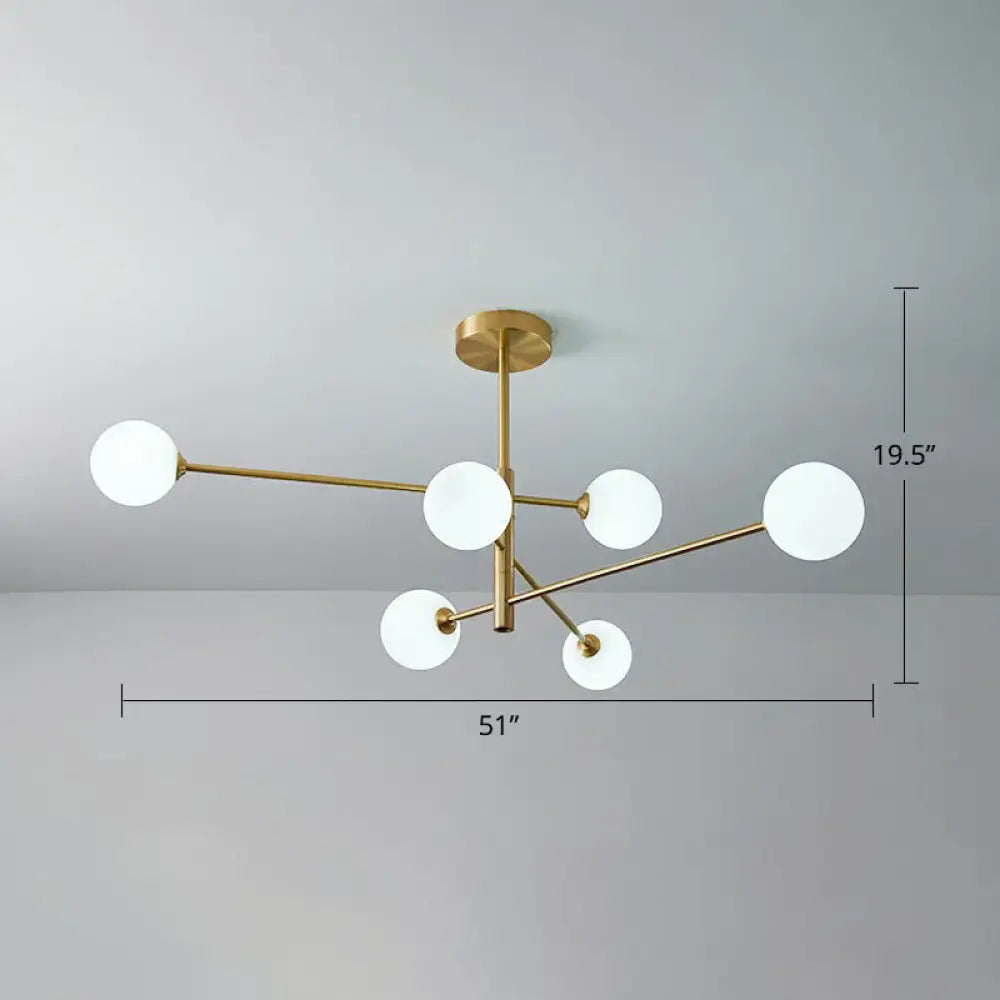 Minimalistic Gold Plated Molecule Glass Chandelier - Stylish Hanging Ceiling Light 6 / Milk White