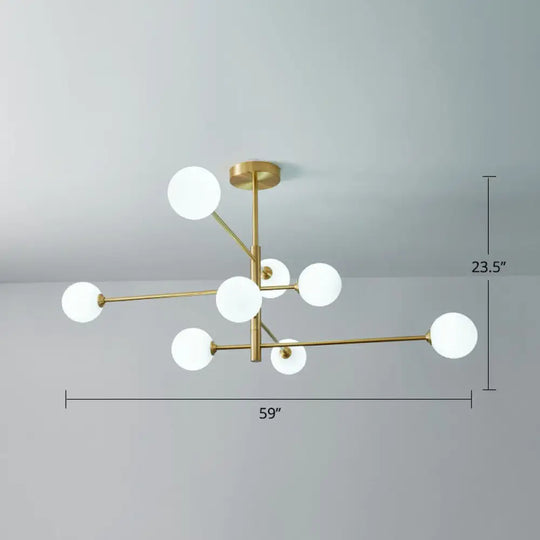 Minimalistic Gold Plated Molecule Glass Chandelier - Stylish Hanging Ceiling Light 8 / Milk White