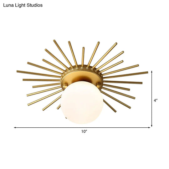 Minimalistic Gold Spherical Flush Mount Lighting W/ Frosted Glass Shade - 1 Bulb Ceiling Fixture