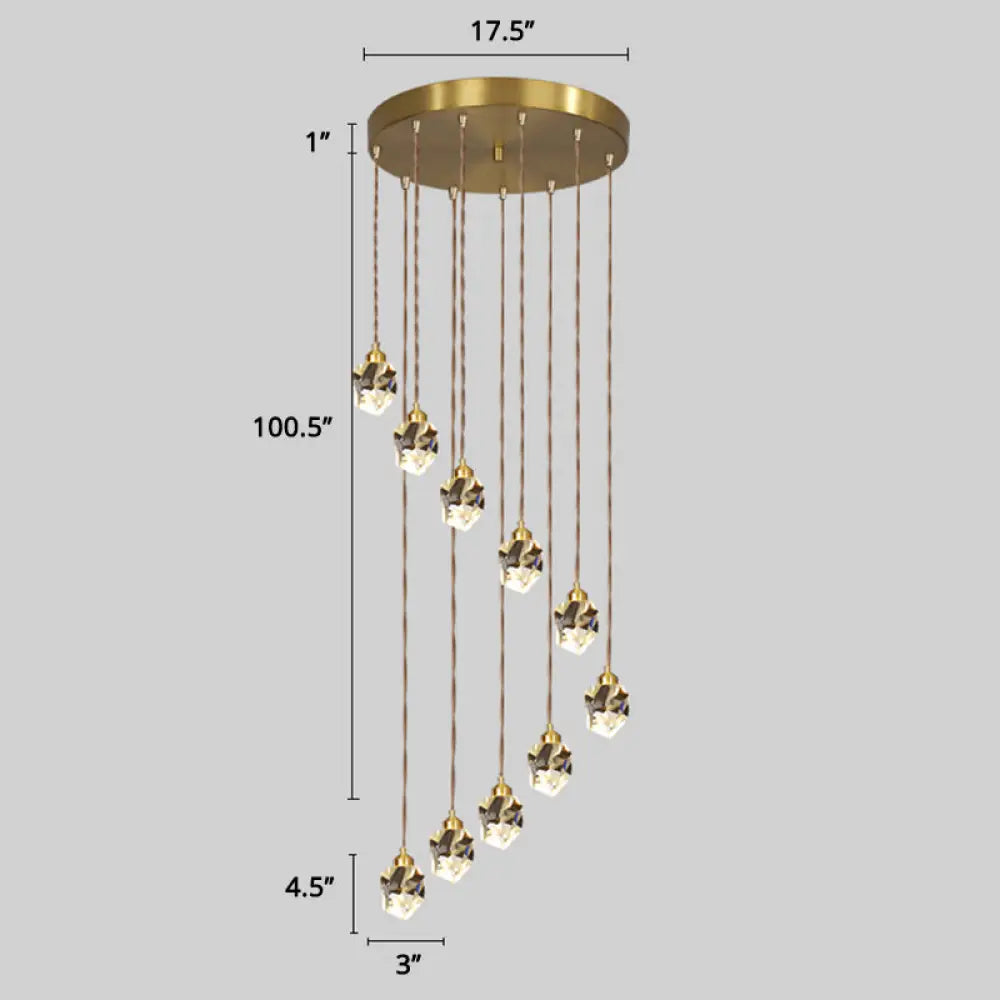 Minimalistic Gold Spiral Cluster Pendant Light For Living Room 10 / Diamond