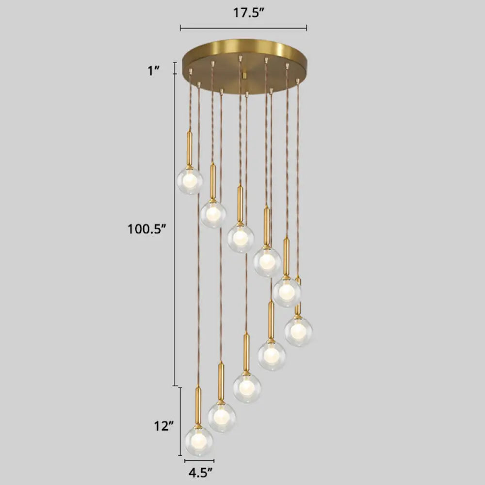 Minimalistic Gold Spiral Cluster Pendant Light For Living Room 10 / Double Glass