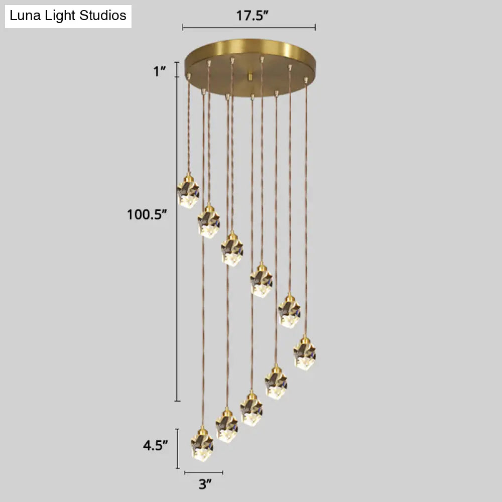 Minimalist Gold Spiral Pendant Light For Living Room Metal Suspension Lamp 10 / Diamond