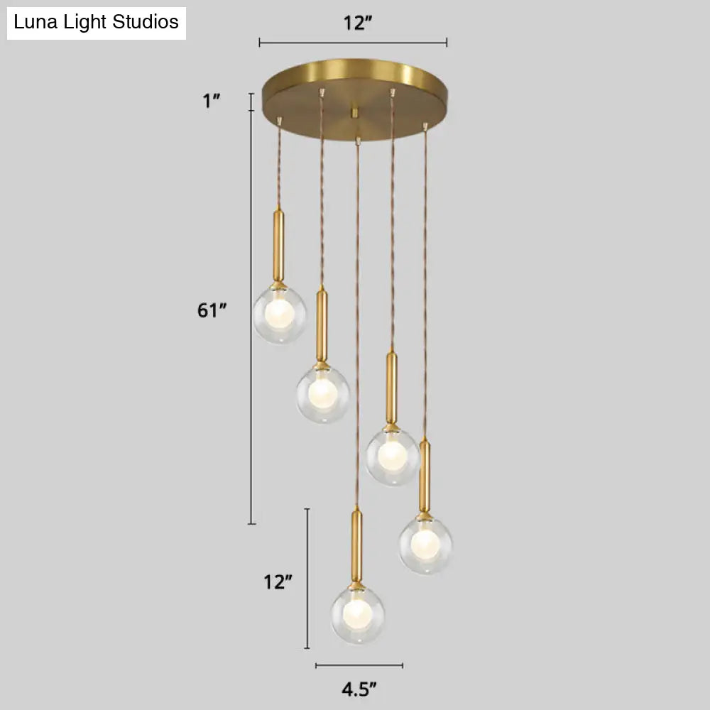 Minimalist Gold Spiral Pendant Light For Living Room Metal Suspension Lamp 5 / Double Glass