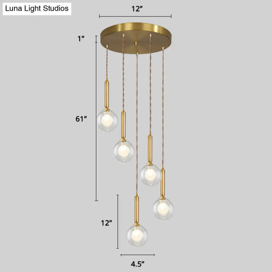 Minimalist Gold Spiral Pendant Light For Living Room Metal Suspension Lamp 5 / Double Glass