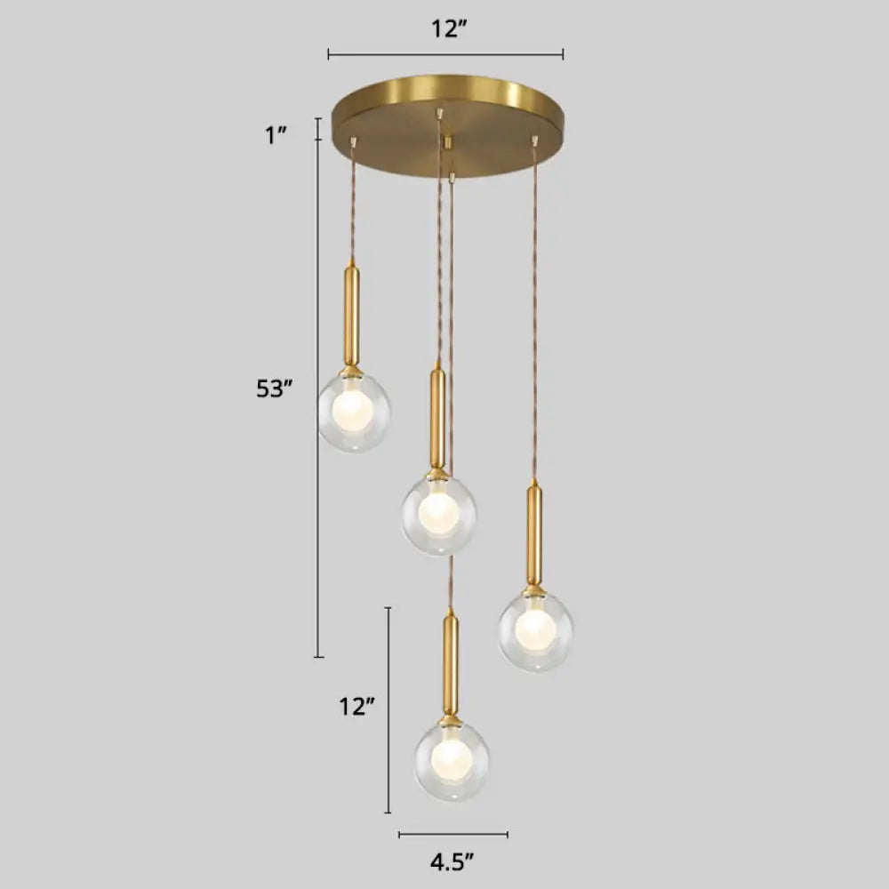 Minimalistic Gold Spiral Cluster Pendant Light For Living Room 4 / Double Glass