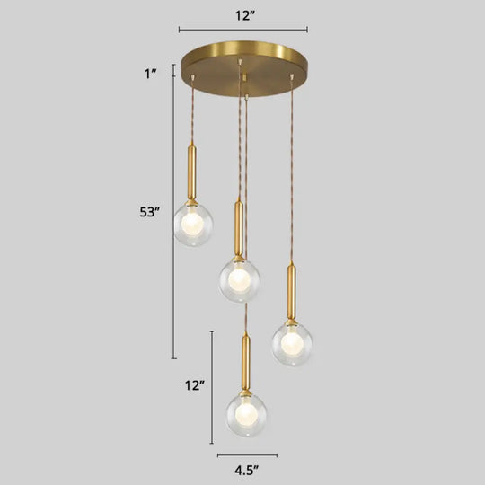 Minimalistic Gold Spiral Cluster Pendant Light For Living Room 4 / Double Glass