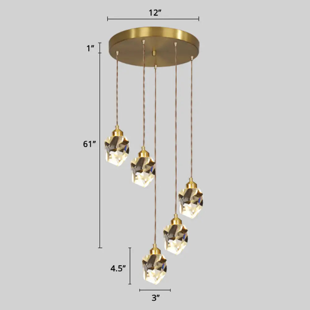 Minimalistic Gold Spiral Cluster Pendant Light For Living Room 5 / Diamond