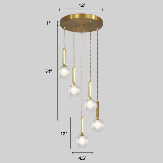 Minimalistic Gold Spiral Cluster Pendant Light For Living Room 5 / Double Glass