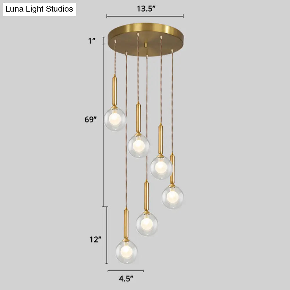 Minimalist Gold Spiral Pendant Light For Living Room Metal Suspension Lamp 6 / Double Glass