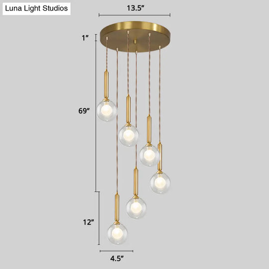 Minimalist Gold Spiral Pendant Light For Living Room Metal Suspension Lamp 6 / Double Glass