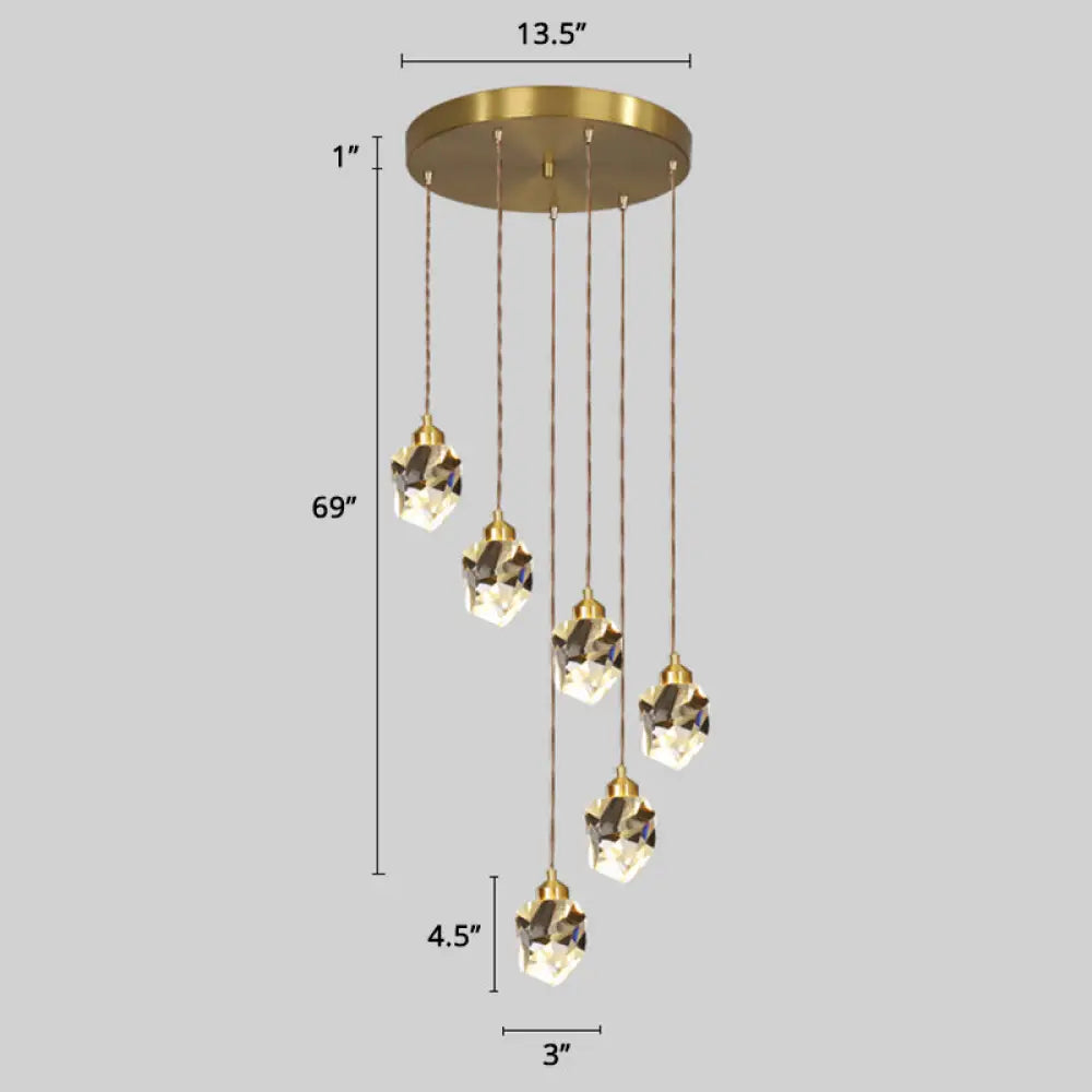 Minimalistic Gold Spiral Cluster Pendant Light For Living Room 6 / Diamond