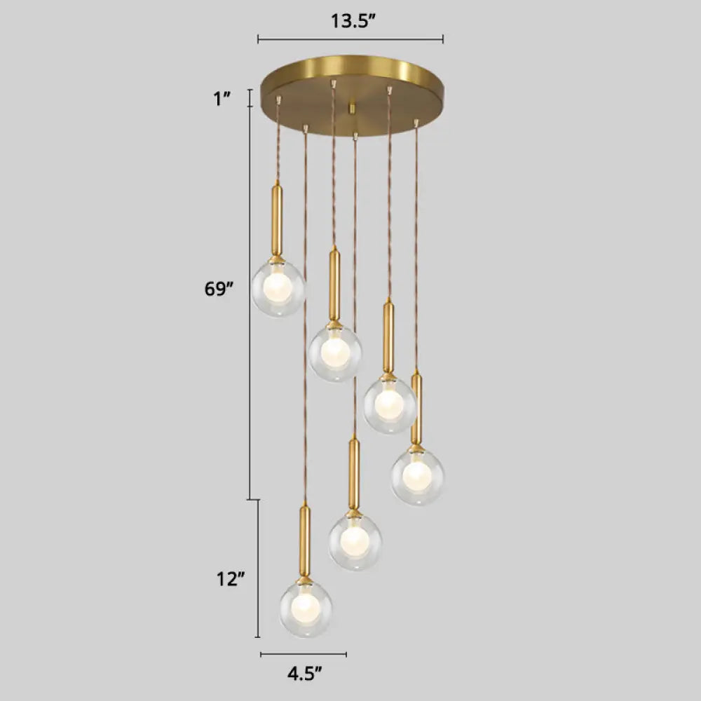 Minimalistic Gold Spiral Cluster Pendant Light For Living Room 6 / Double Glass