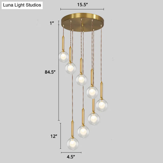 Minimalist Gold Spiral Pendant Light For Living Room Metal Suspension Lamp 8 / Double Glass