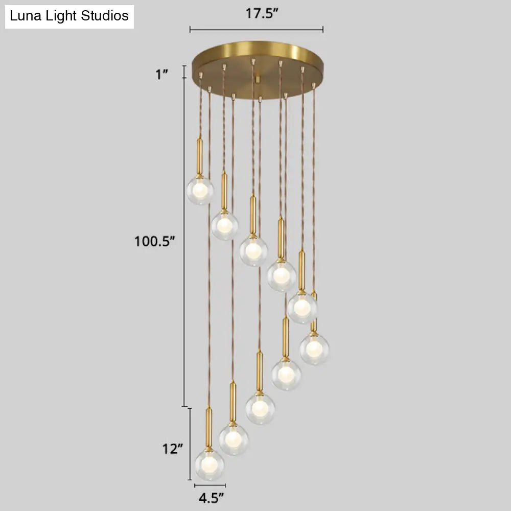 Minimalist Gold Spiral Pendant Light For Living Room Metal Suspension Lamp 10 / Double Glass