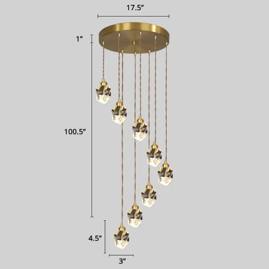 Minimalistic Gold Spiral Cluster Pendant Light For Living Room 8 / Diamond