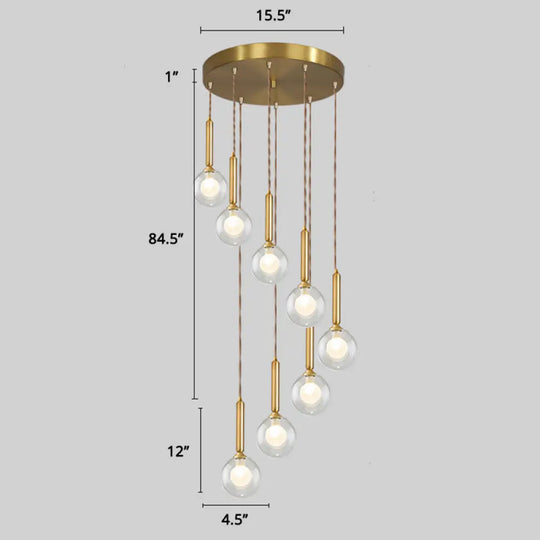 Minimalistic Gold Spiral Cluster Pendant Light For Living Room 8 / Double Glass