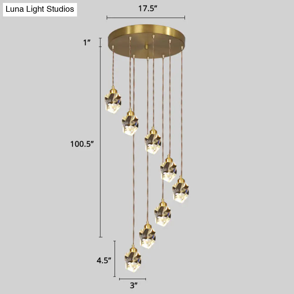 Minimalist Gold Spiral Pendant Light For Living Room Metal Suspension Lamp 8 / Diamond