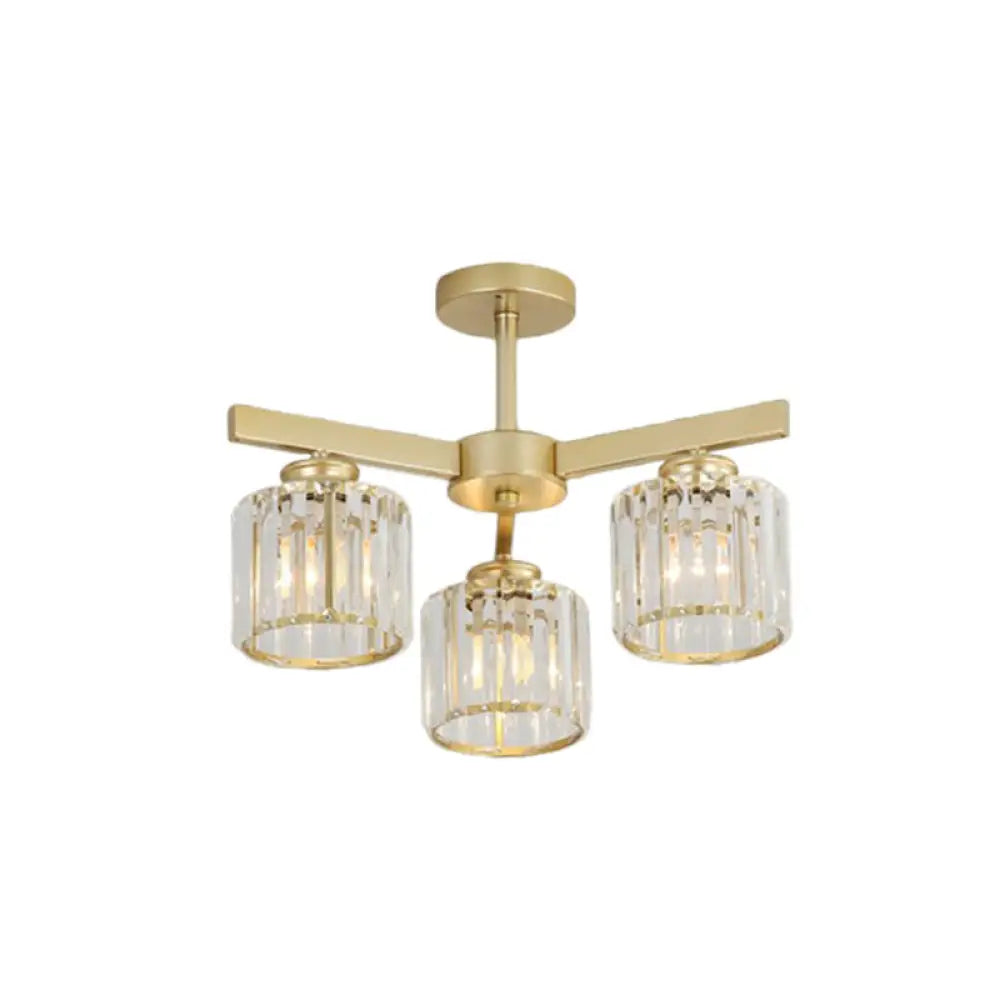 Minimalistic Golden Crystal Cylinder Ceiling Mounted Light - Semi Flush Mount Fixture For Bedroom 3