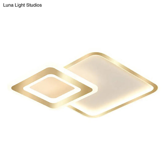 Minimalistic Golden Led Square Ceiling Light For Bedroom - Acrylic Flush Mount Fixture