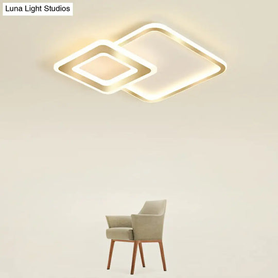 Minimalistic Golden Led Square Ceiling Light For Bedroom - Acrylic Flush Mount Fixture