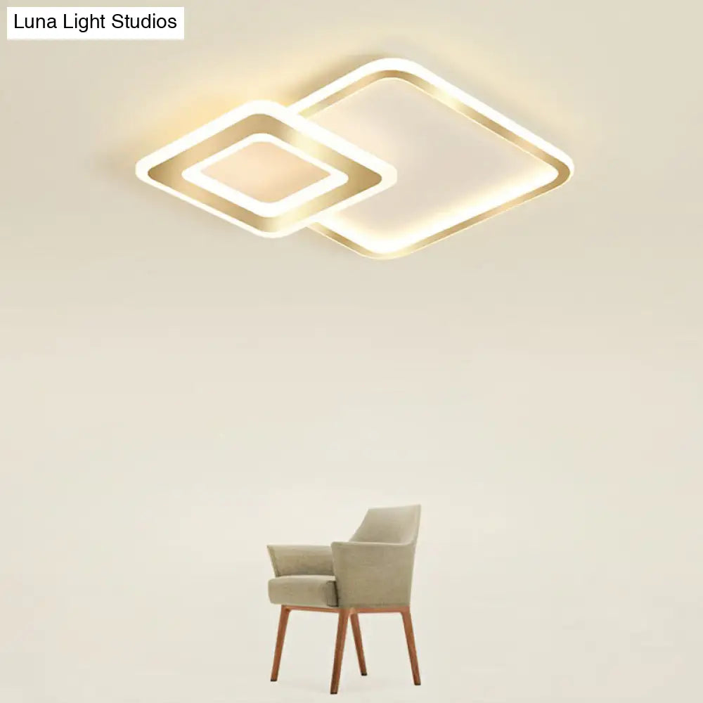 Minimalistic Golden Led Square Ceiling Light For Bedroom - Acrylic Flush Mount Fixture