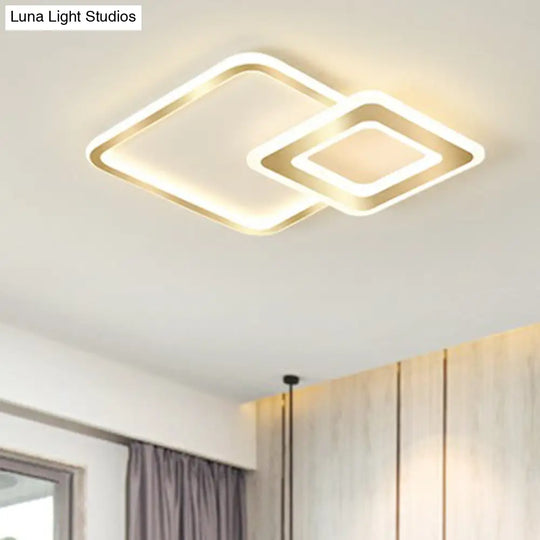 Minimalistic Golden Led Square Ceiling Light For Bedroom - Acrylic Flush Mount Fixture Gold / 18