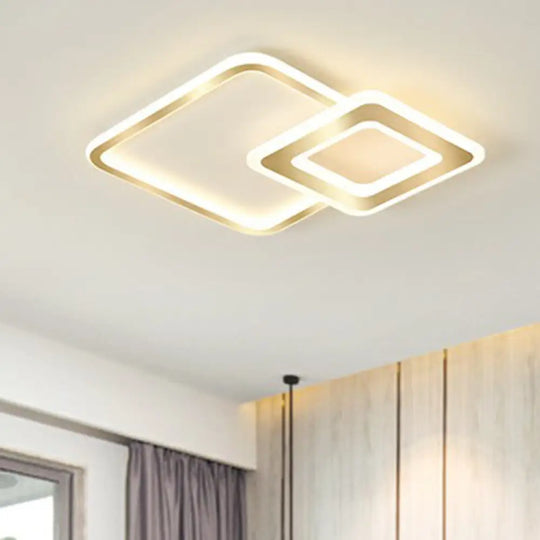 Minimalistic Golden Led Square Ceiling Light For Bedroom - Acrylic Flush Mount Fixture Gold / 18’