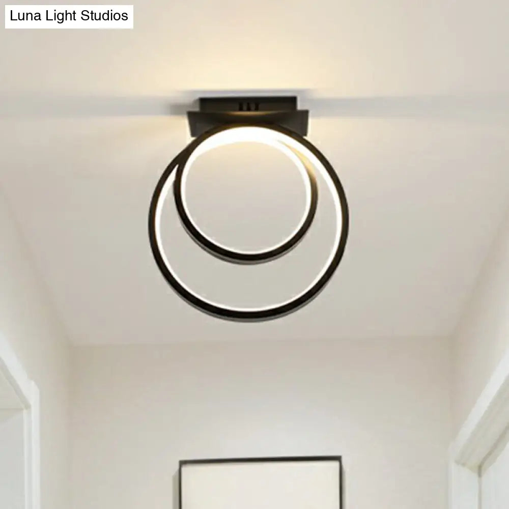 Minimalistic Halo Ring Led Ceiling Light In Black Metal Flush Mount / Warm