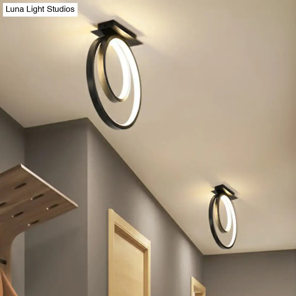 Minimalistic Halo Ring Led Ceiling Light In Black Metal Flush Mount