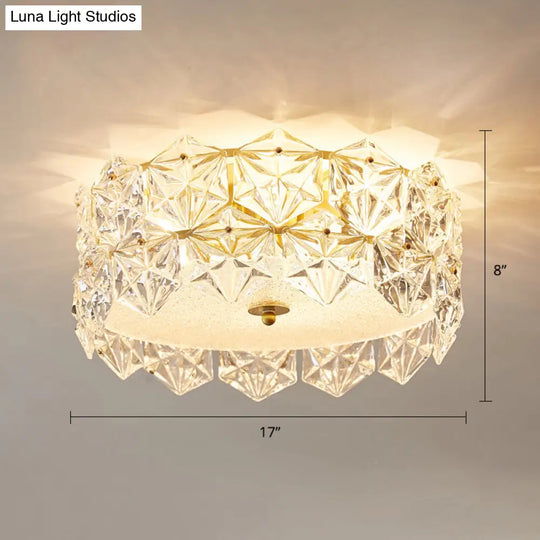 Minimalistic Hexagonal Glass Flush Mount Ceiling Light For Living Room Clear / 17