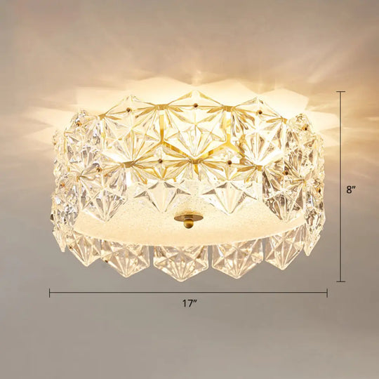 Minimalistic Hexagonal Glass Flush Mount Ceiling Light For Living Room Clear / 17’