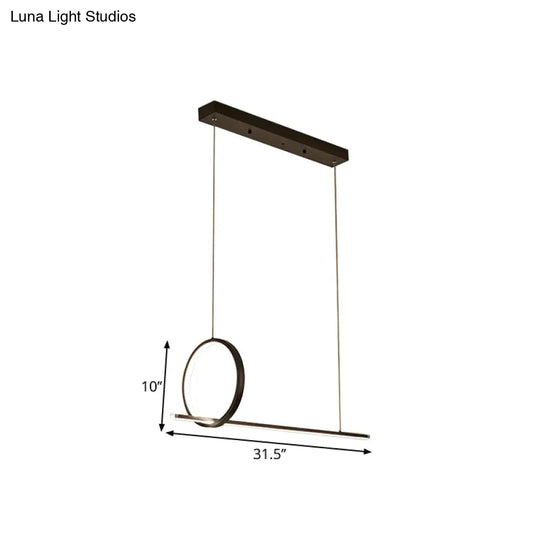 Minimalistic Iron Led Island Light Fixture: Linear And Ring Design - Black Finish 2-Head Hanging