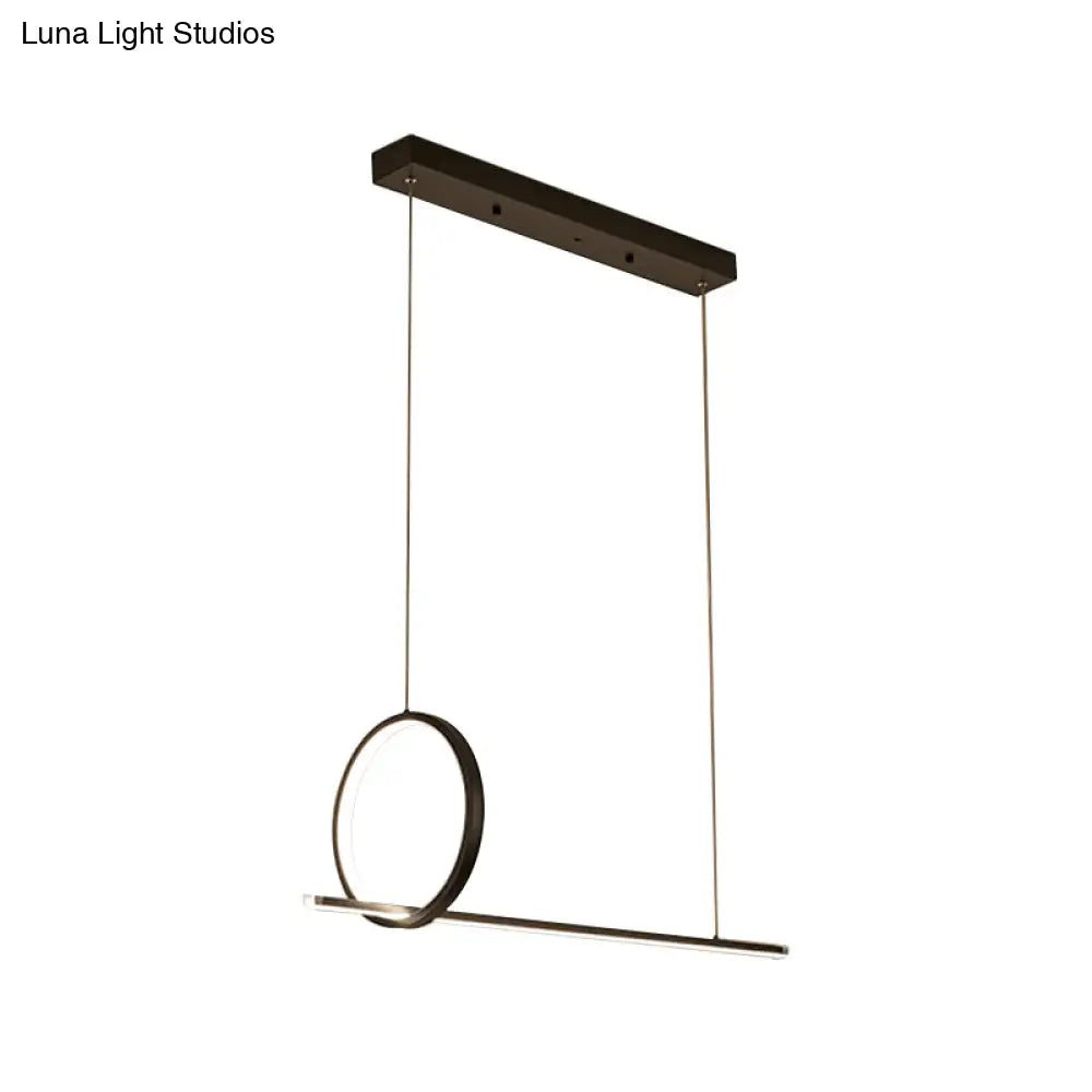 Minimalistic Iron Led Island Light Fixture: Linear And Ring Design - Black Finish 2-Head Hanging