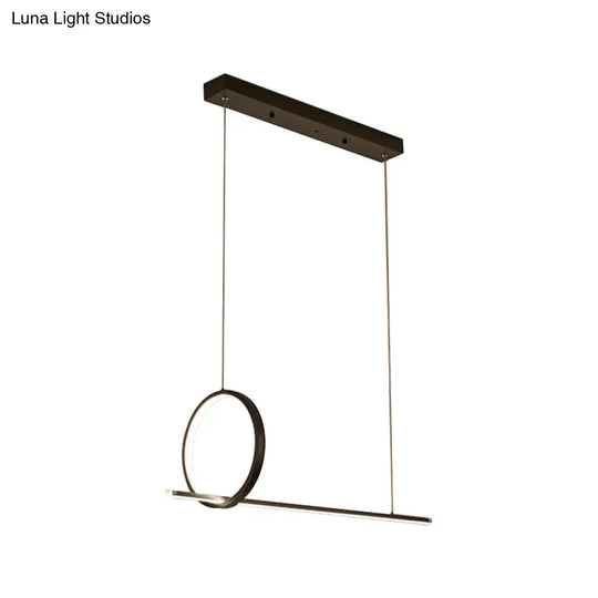 Minimalistic Iron Led Island Light Fixture: Linear And Ring Design - Black Finish 2-Head Hanging