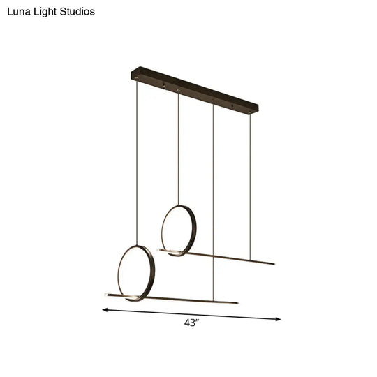 Minimalistic Iron Led Island Light Fixture: Linear And Ring Design - Black Finish 2-Head Hanging