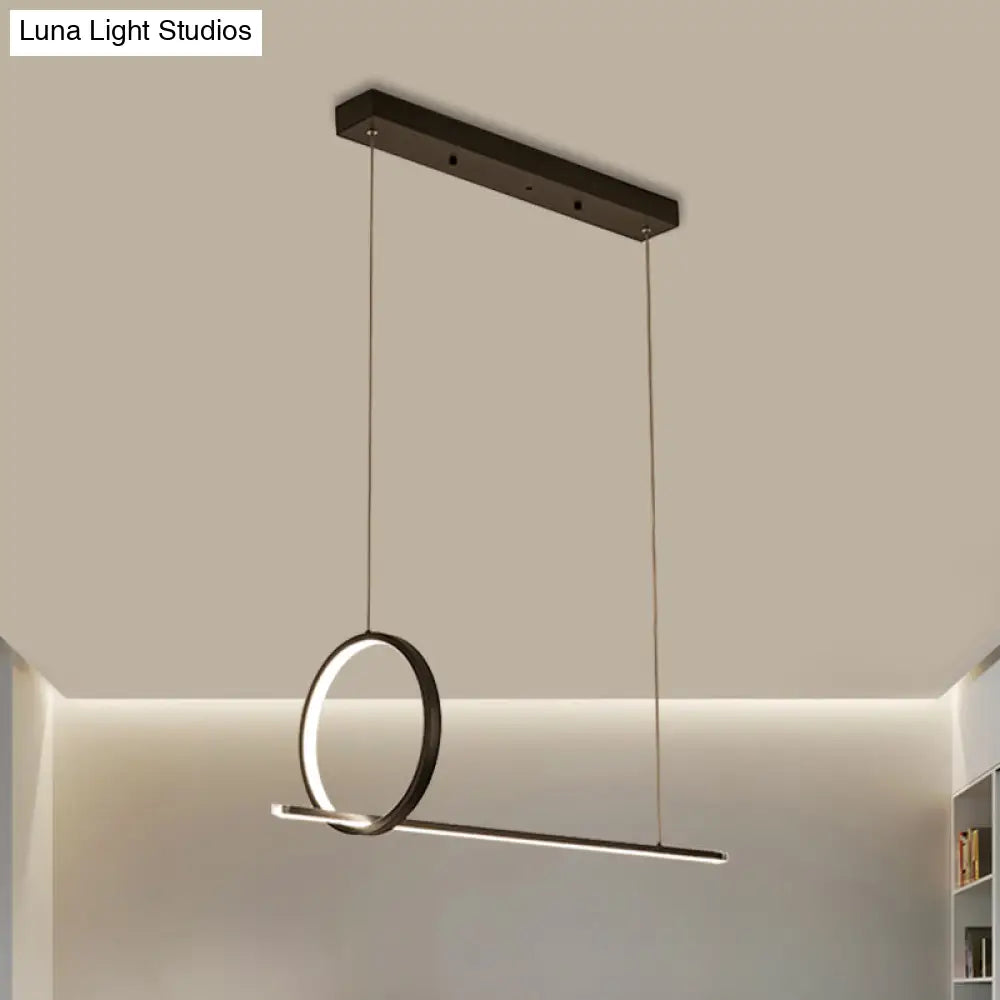 Minimalistic Iron Led Island Light Fixture: Linear And Ring Design - Black Finish 2-Head Hanging