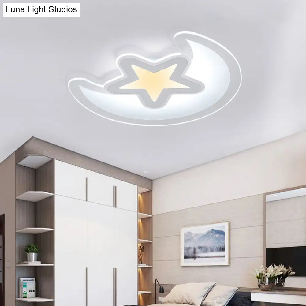 Minimalistic Led Acrylic Ceiling Mount Light With Crescent And Star Design In Warm/White -