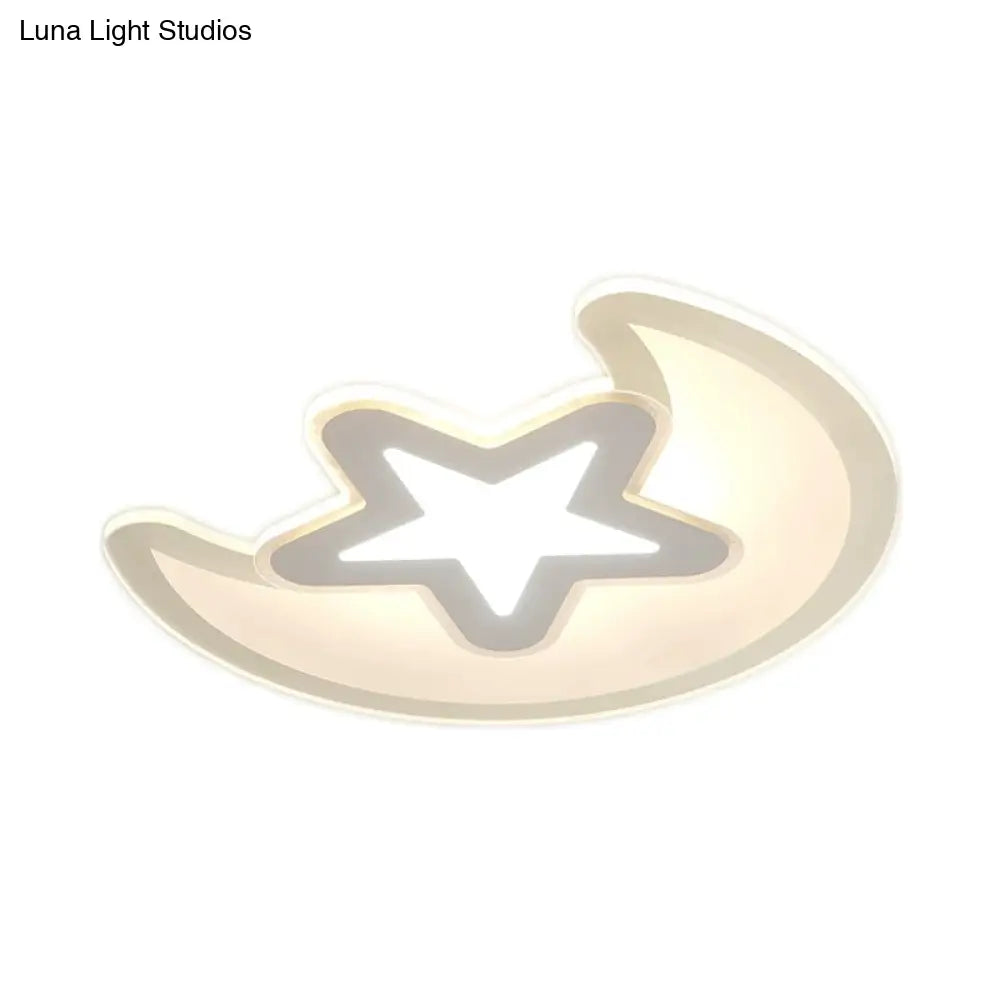 Minimalistic Led Acrylic Ceiling Mount Light With Crescent And Star Design In Warm/White -