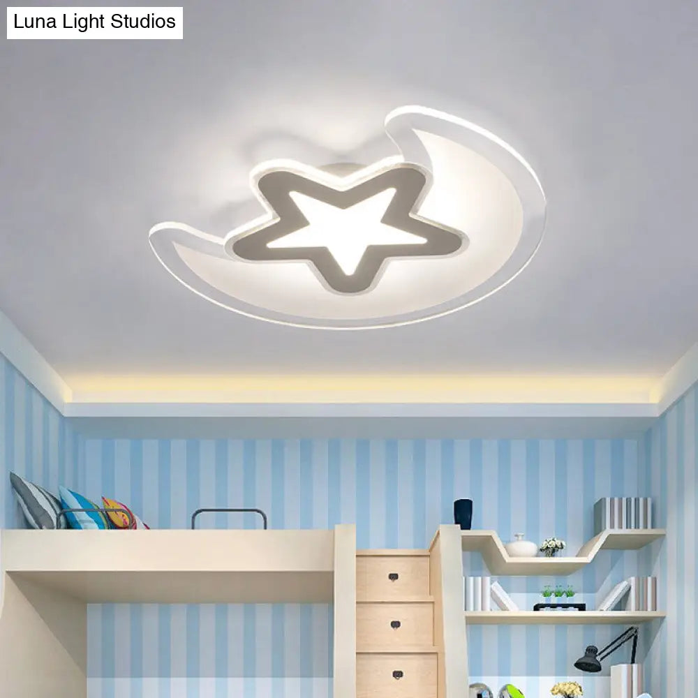 Minimalistic Led Acrylic Ceiling Mount Light With Crescent And Star Design In Warm/White -