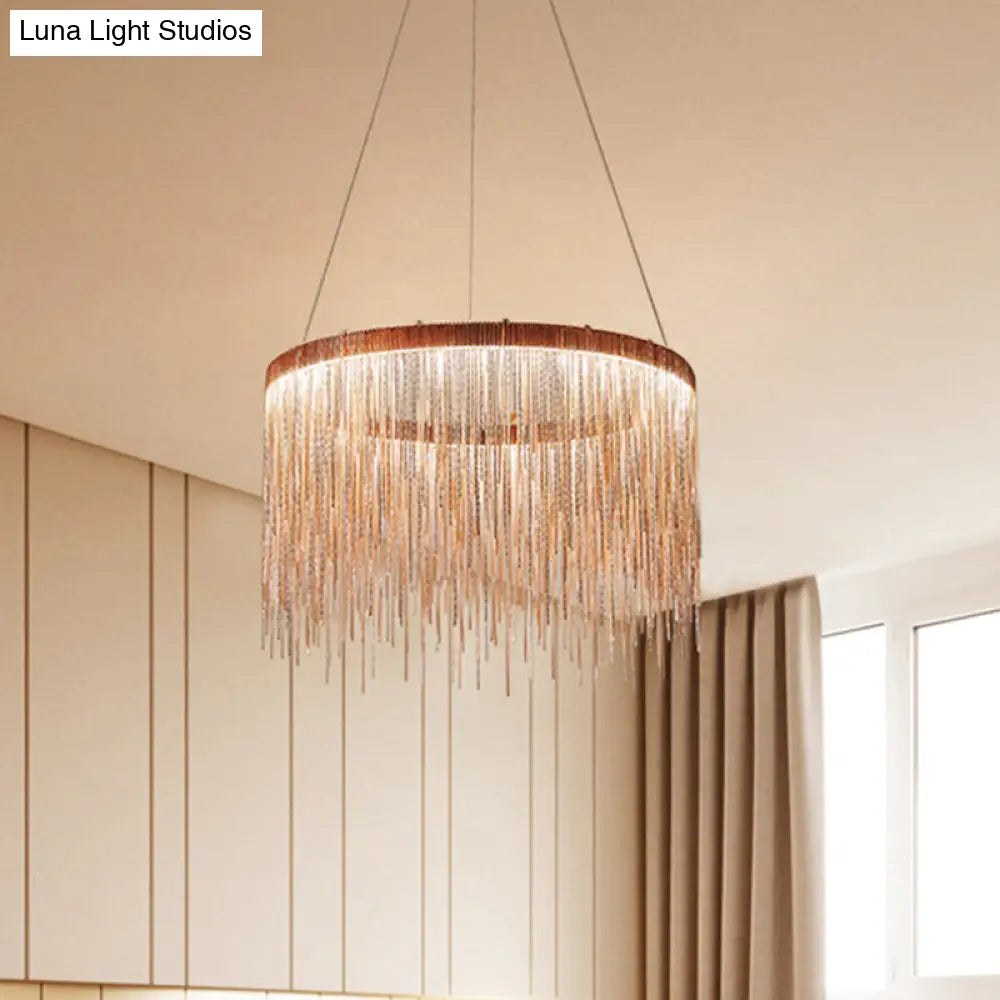 Aluminum Led Pendant Chandelier - Minimalistic Circular Hanging Ceiling Light For Living Room Rose