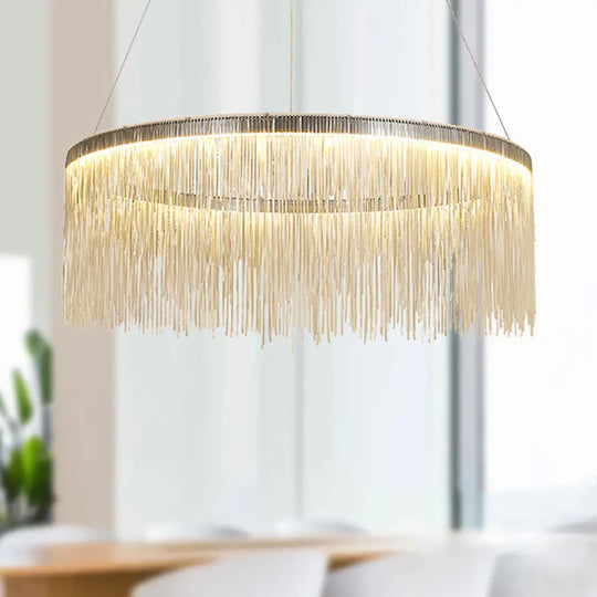 Minimalistic Led Aluminum Chandelier Pendant Light – Perfect For Living Room Ceiling Silver / Large