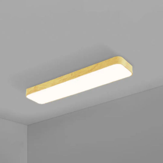 Minimalistic Led Aluminum Flush Mount Ceiling Light With Light-Wood Grain Rectangle Design Wood /