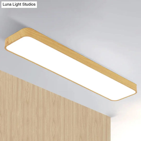 Minimalistic Led Aluminum Flush Mount Ceiling Light With Light-Wood Grain Rectangle Design